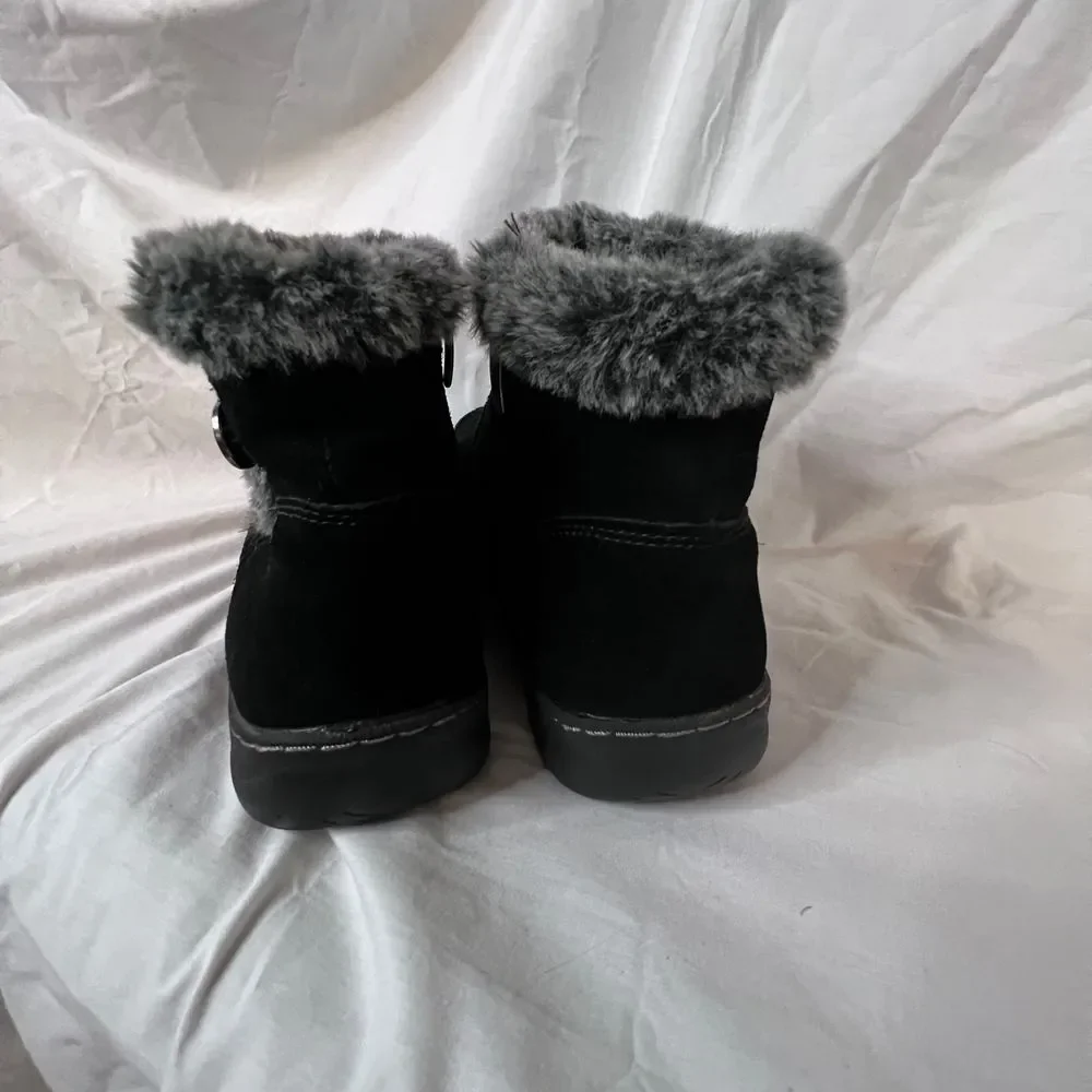 Khombu Womens Lily Faux Fur Trim Water Resistant Black Suede Boot Sz 9 Round Toe - Picture 4 of 6